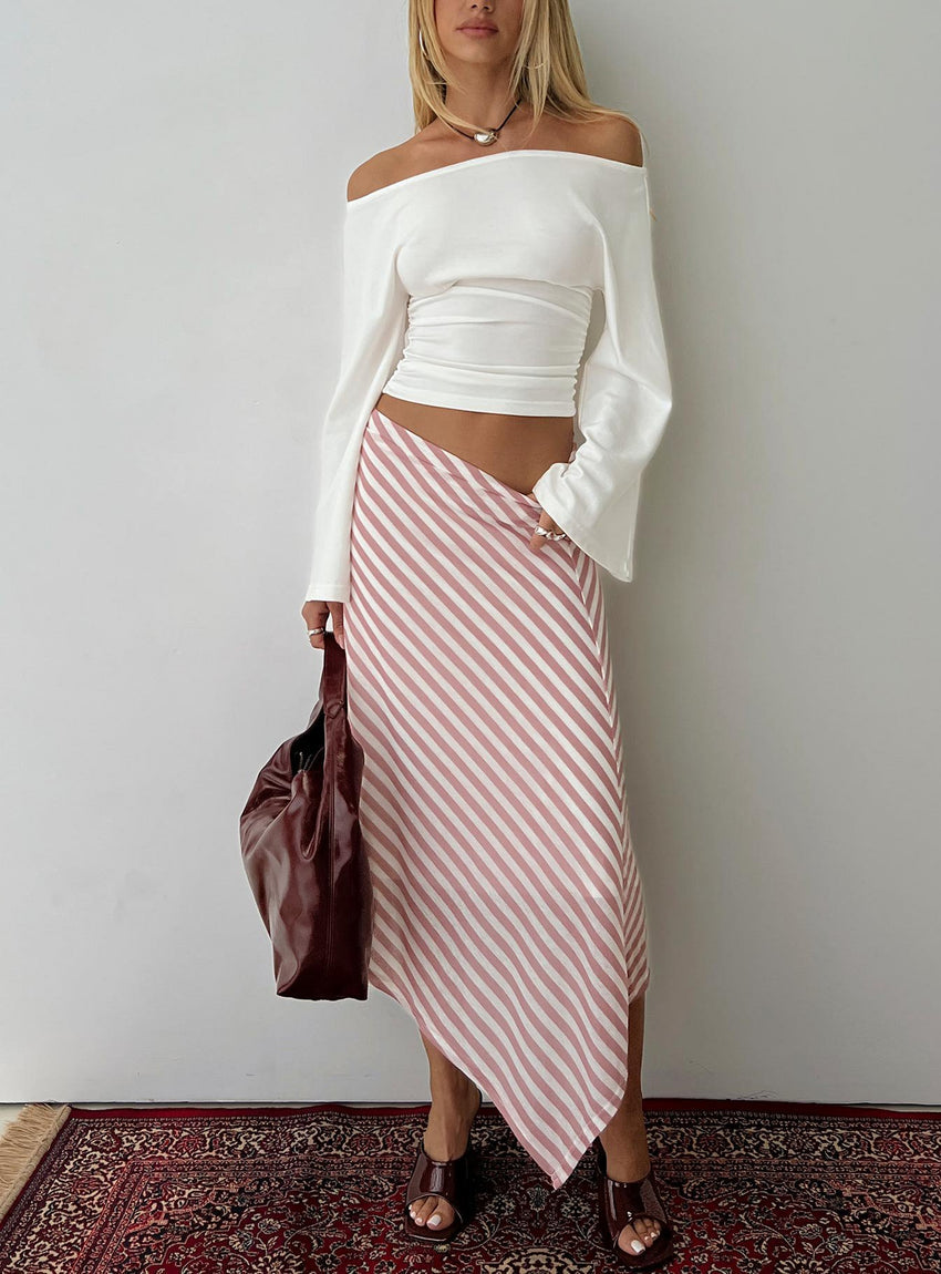 Gwenora Asymmetrical Midi Skirt Pink Stripe