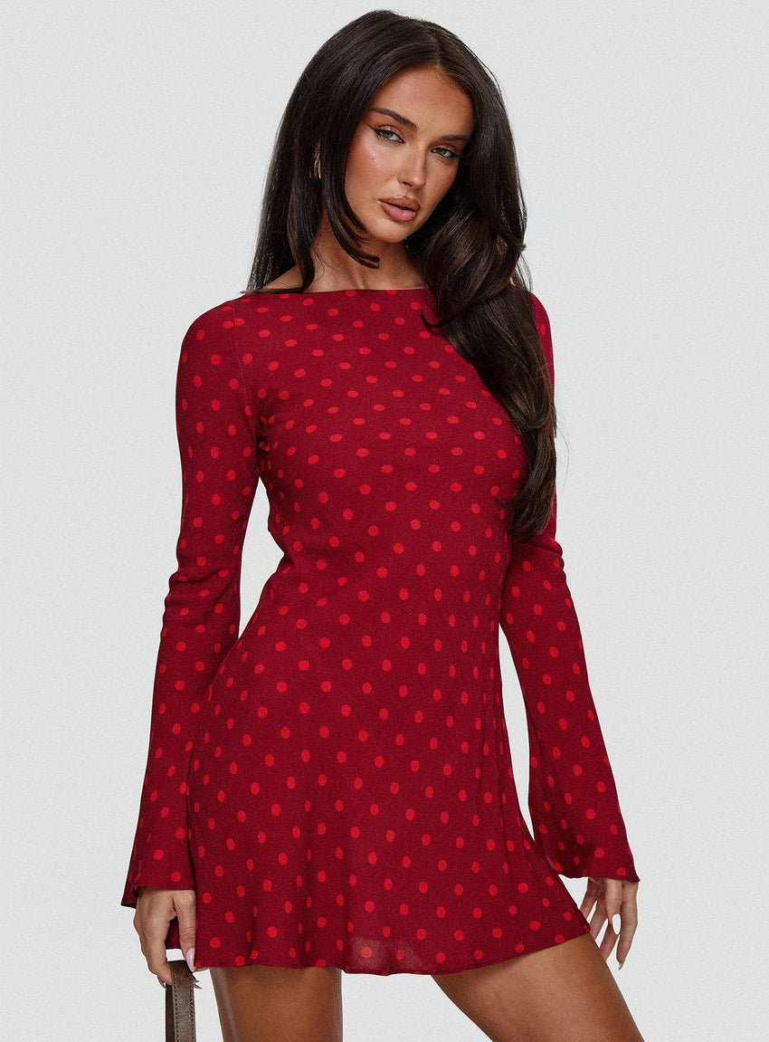 Good Graces Long Sleeve Mini Dress Red Dot