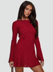 Good Graces Long Sleeve Mini Dress Red Dot