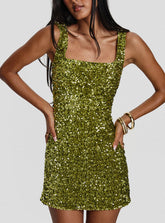 Miss Me Sequin Mini Dress Chartreuse