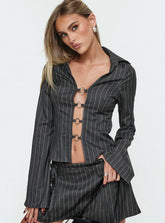 Saraya Long Sleeve Ring Top Grey Pinstripe
