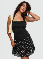 Godet Mini Skirt Black / White Polka