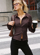 Anni Pinstripe Shirt Brown Petite
