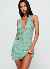 Telenova Halter Mini Dress Green