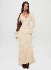 Gratuita Long Sleeve Rib Maxi Dress Cream