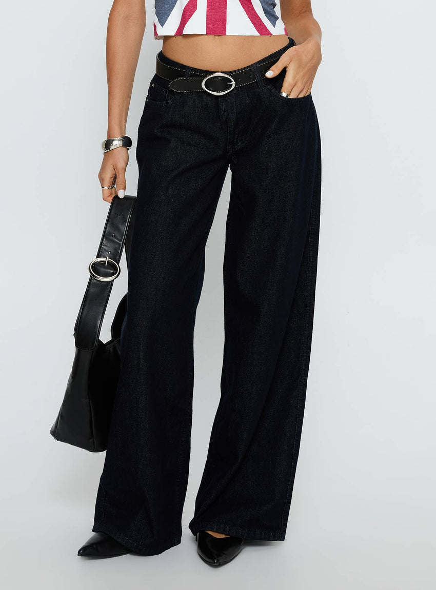 Ramos Low Rise Wide Leg Jeans Raw Indigo Blue