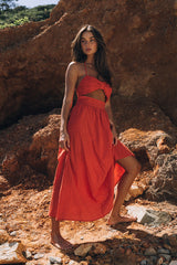 SNDYS Boat Linen Maxi Dress Red