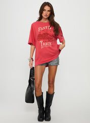 Fast Track Oversized Graphic Top Red