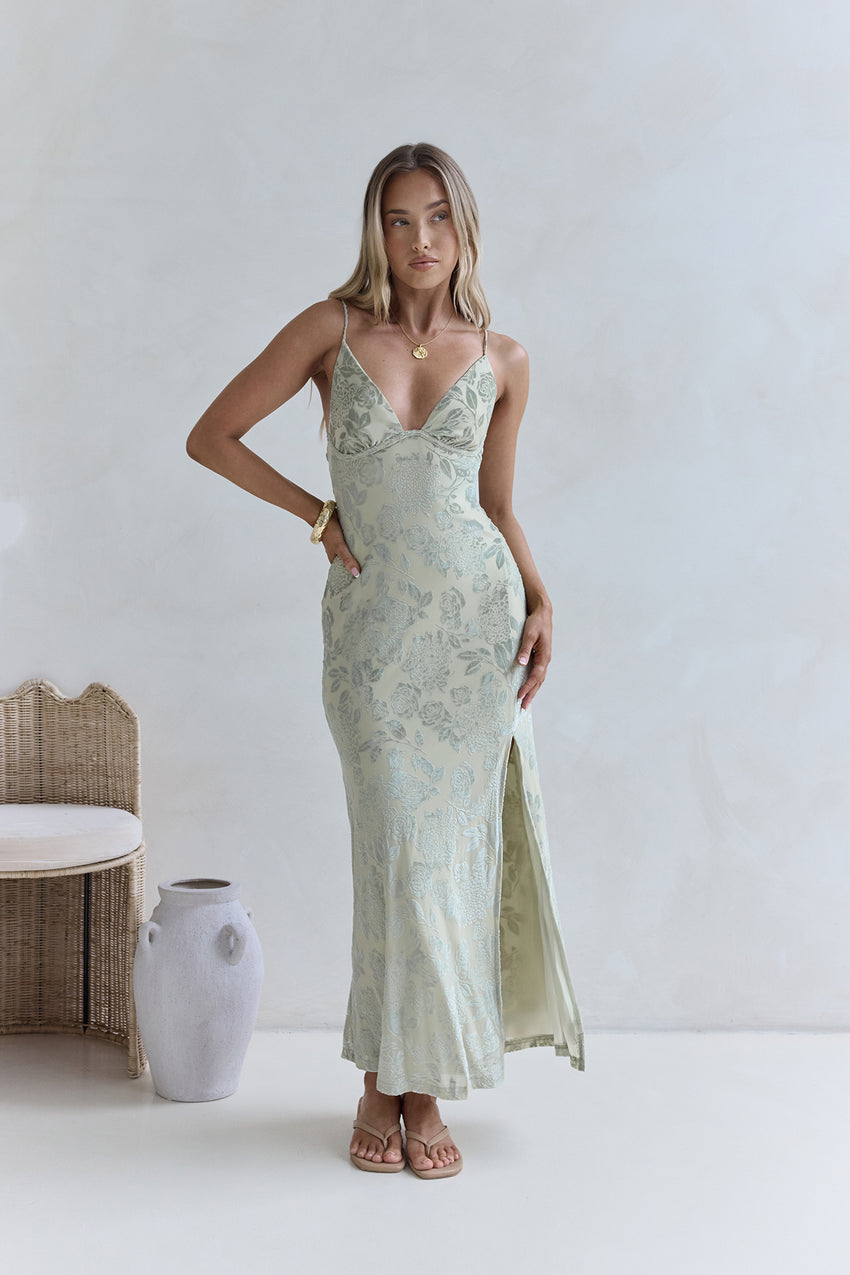 Far And Away Mesh Maxi Dress Sage