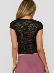 Gracielah Lace V Neck Top Black