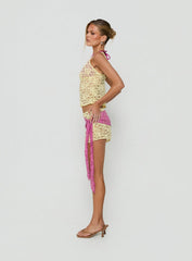 Sirna Lace Wrap Contrast Mini Skirt Lime / Pink