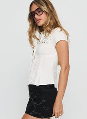Rewrite Lace Up Short Sleeve Shirt White