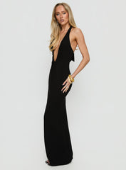 Emabella Plunge Halter Maxi Dress Black