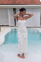 Whispering Petals Knit Midi Dress Cream