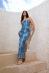 RUNAWAY THE LABEL Inaya Strapless Top Jean Print