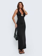 Adalie Hardware Plunge Maxi Dress Black