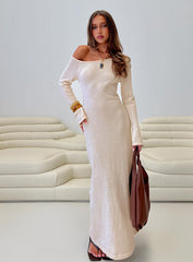 Kloey Long Sleeve Knit Maxi Dress Cream