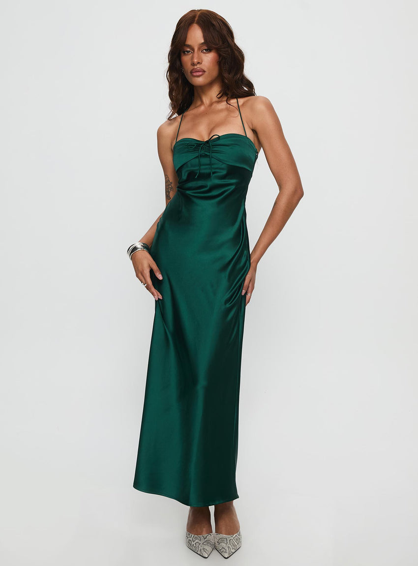 Fireproof Halter Maxi Dress Forest Green