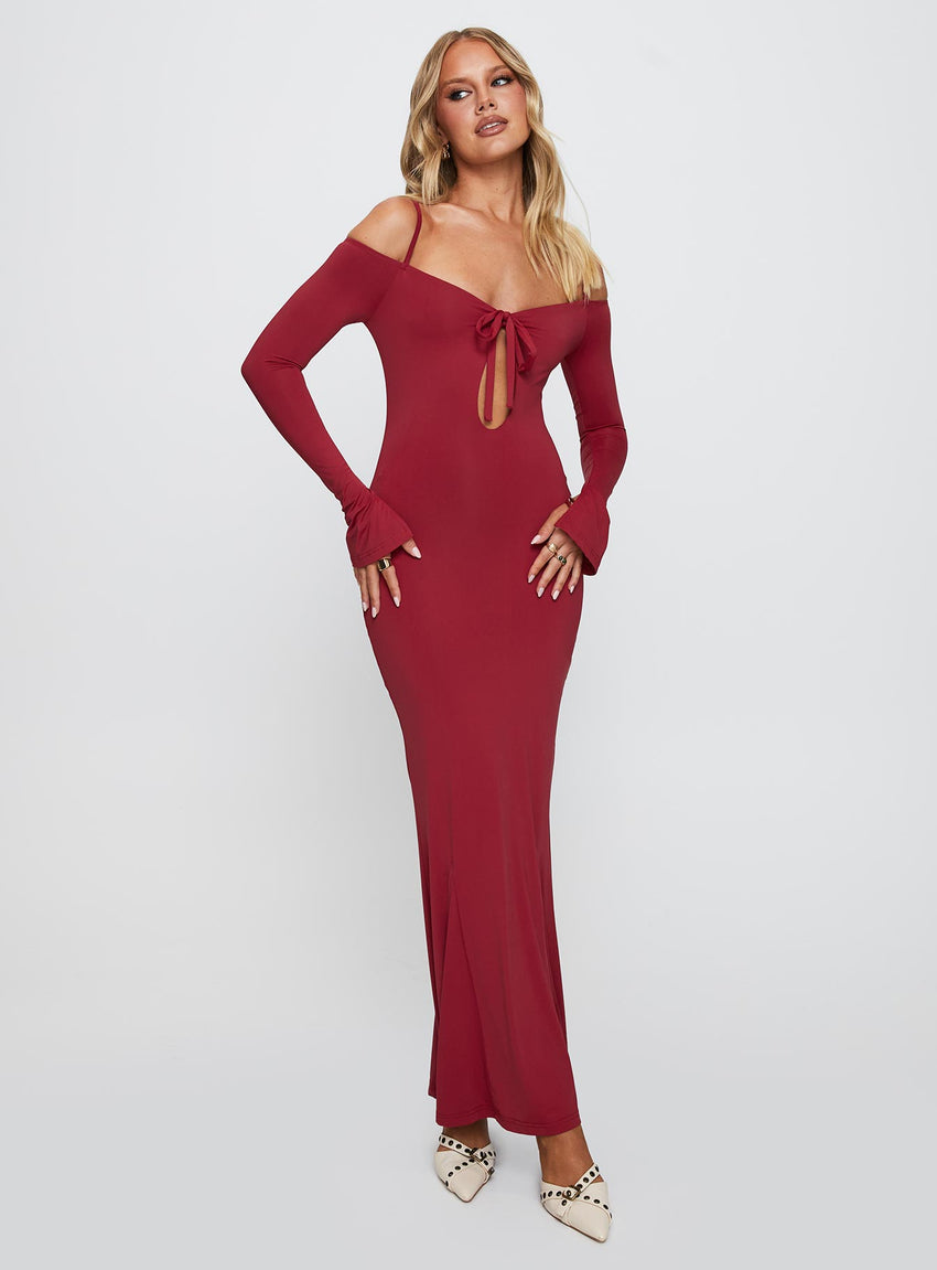 Lucillea Long Sleeve Maxi Dress Red