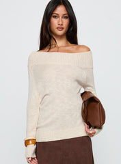 Alyxandra Off Shoulder Knit Sweater Beige