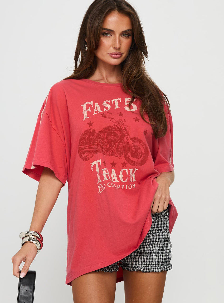 Fast Track Oversized Graphic Top Red