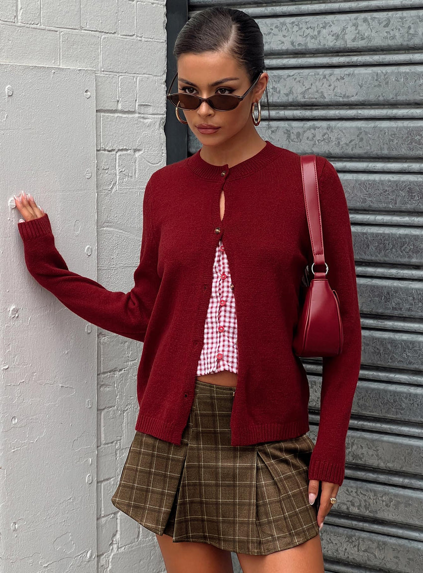 Arica Button Up Knit Cardigan Red