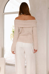 Kadija Off Shoulder Knit Top Beige