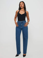 Kalinda High Rise Straight Leg Jeans Mid Blue