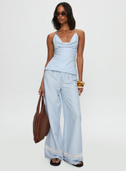 Summer Too Hot Cowl Neck Top Blue Stripe