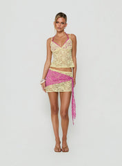 Sirna Lace Wrap Contrast Mini Skirt Lime / Pink