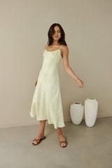 Kaiya Jacquard Satin Midi Dress Yellow