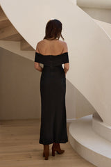 Martini Bloom Off Shoulder Knit Maxi Dress Black