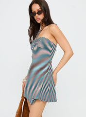 Knoxi Halter Jersey Mini Dress Blue / Brown Stripe