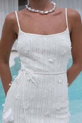 Whispering Petals Knit Midi Dress Cream