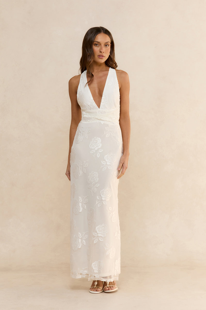 Rose Rendezvous Maxi Dress White